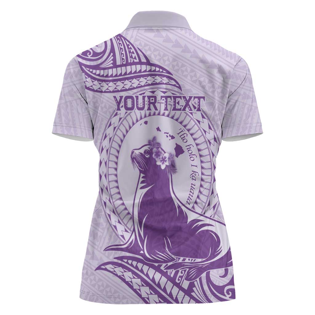Personalised Hawaii Monk Seal Women Polo Shirt Polynesian Tattoo With Tropical Flowers - Purple Pastel