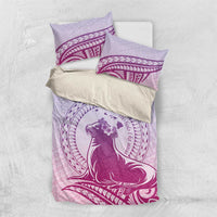Personalised Hawaii Monk Seal Bedding Set Polynesian Tattoo With Tropical Flowers - Purple Gradient