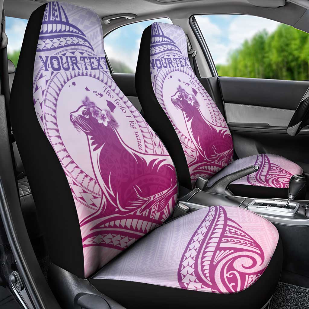 Personalised Hawaii Monk Seal Car Seat Cover Polynesian Tattoo With Tropical Flowers - Purple Gradient LT14 - Polynesian Pride