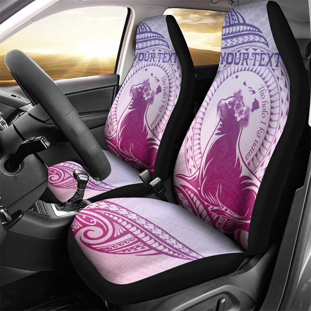 Personalised Hawaii Monk Seal Car Seat Cover Polynesian Tattoo With Tropical Flowers - Purple Gradient LT14 - Polynesian Pride