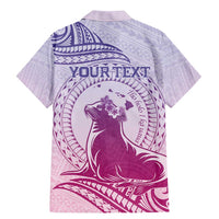 Personalised Hawaii Monk Seal Family Matching Mermaid Dress and Hawaiian Shirt Polynesian Tattoo With Tropical Flowers - Purple Gradient