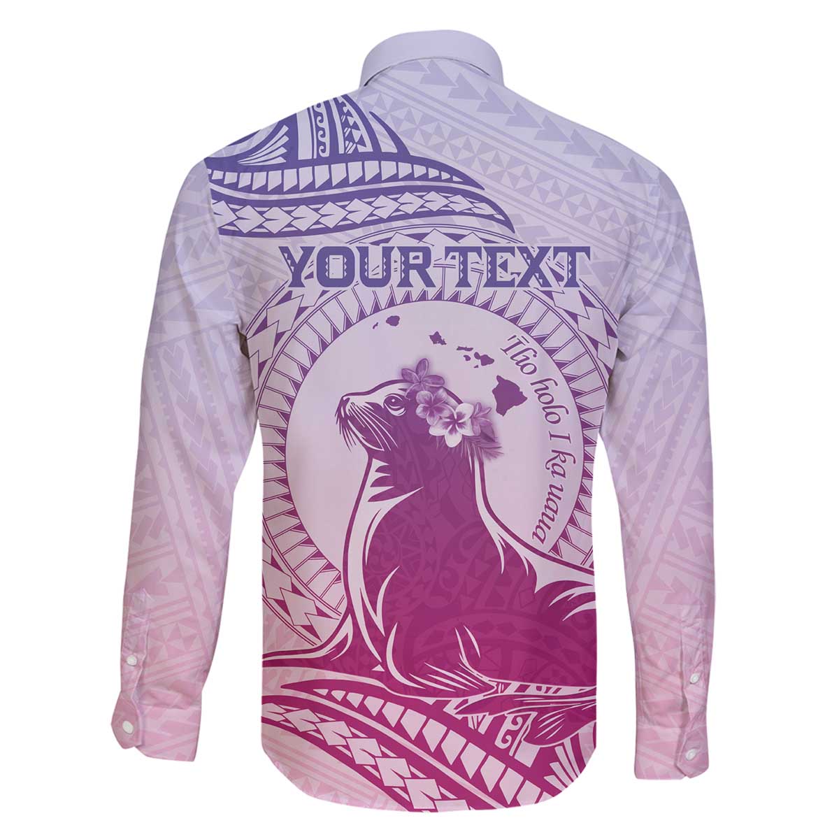 Personalised Hawaii Monk Seal Family Matching Puletasi and Hawaiian Shirt Polynesian Tattoo With Tropical Flowers - Purple Gradient