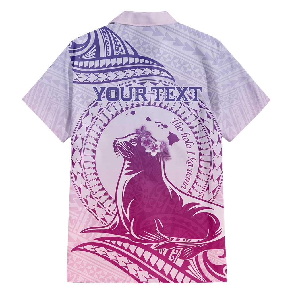 Personalised Hawaii Monk Seal Family Matching Tank Maxi Dress and Hawaiian Shirt Polynesian Tattoo With Tropical Flowers - Purple Gradient