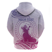 Personalised Hawaii Monk Seal Hoodie Polynesian Tattoo With Tropical Flowers - Purple Gradient