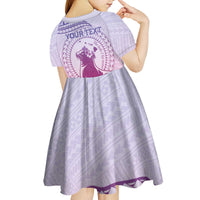 Personalised Hawaii Monk Seal Kid Short Sleeve Dress Polynesian Tattoo With Tropical Flowers - Purple Gradient LT14 - Polynesian Pride