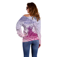 Personalised Hawaii Monk Seal Off Shoulder Sweater Polynesian Tattoo With Tropical Flowers - Purple Gradient LT14 - Polynesian Pride