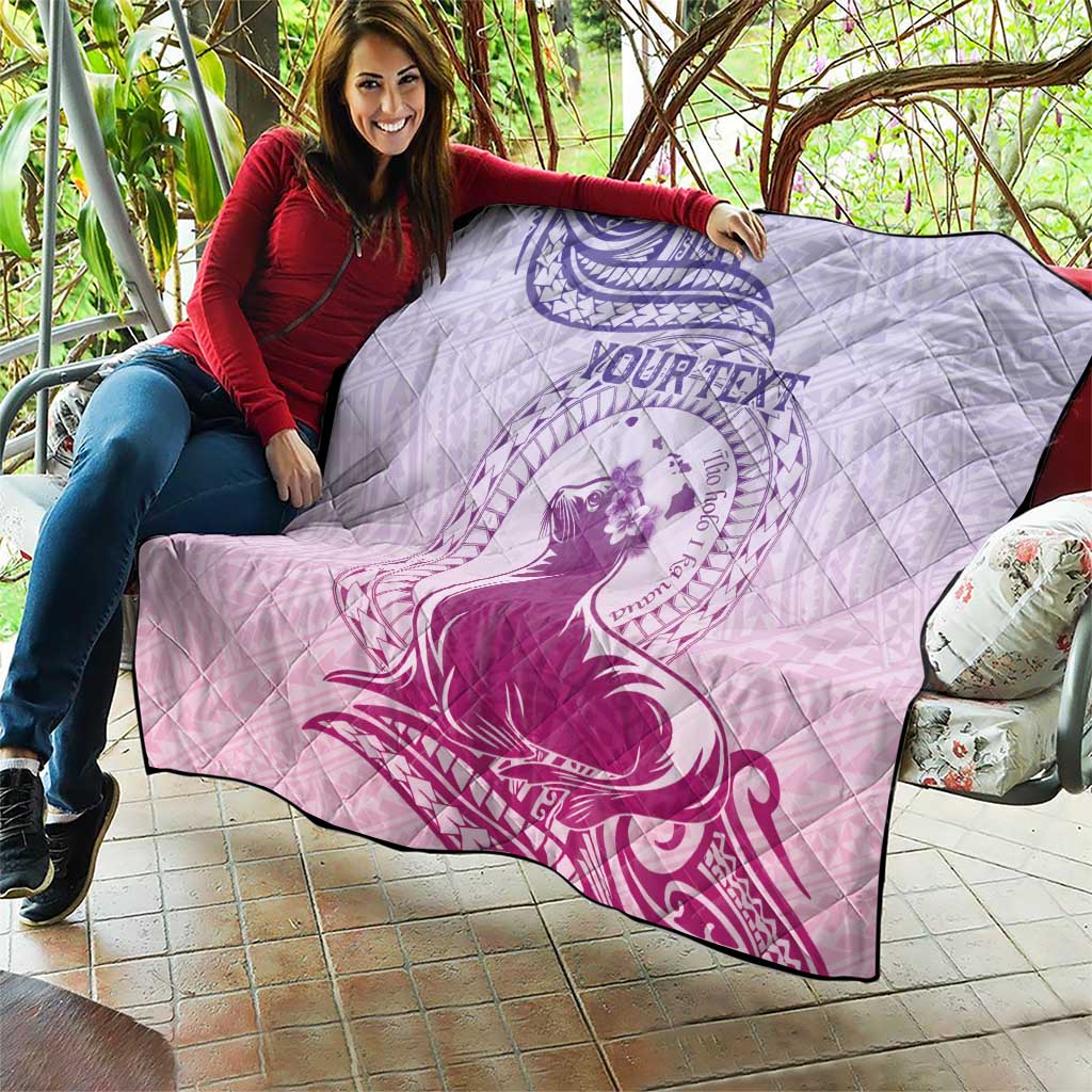 Personalised Hawaii Monk Seal Quilt Polynesian Tattoo With Tropical Flowers - Purple Gradient