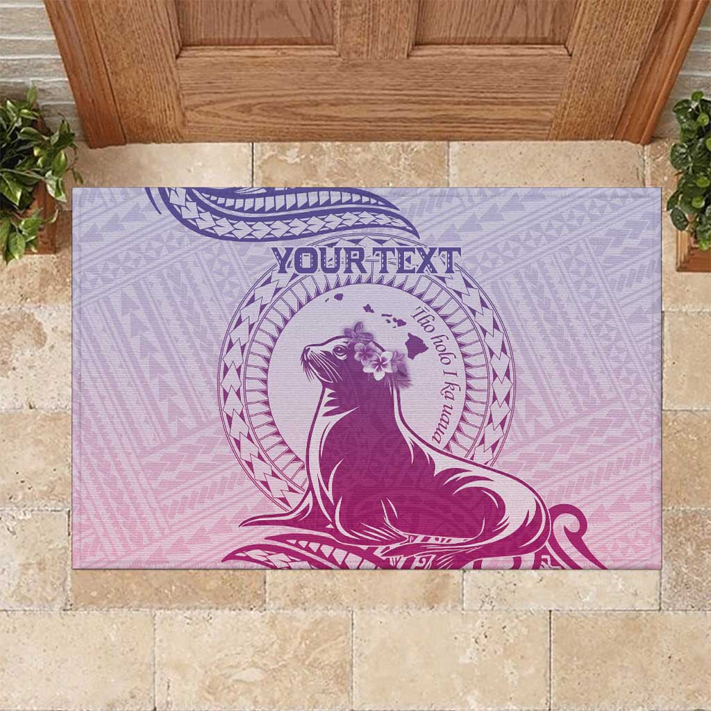 Personalised Hawaii Monk Seal Rubber Doormat Polynesian Tattoo With Tropical Flowers - Purple Gradient LT14 Purple - Polynesian Pride