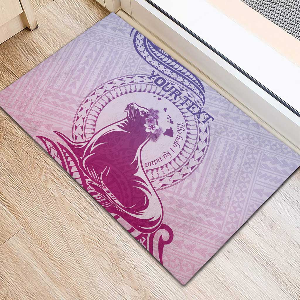 Personalised Hawaii Monk Seal Rubber Doormat Polynesian Tattoo With Tropical Flowers - Purple Gradient LT14 - Polynesian Pride