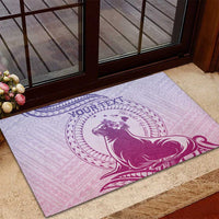 Personalised Hawaii Monk Seal Rubber Doormat Polynesian Tattoo With Tropical Flowers - Purple Gradient LT14 - Polynesian Pride