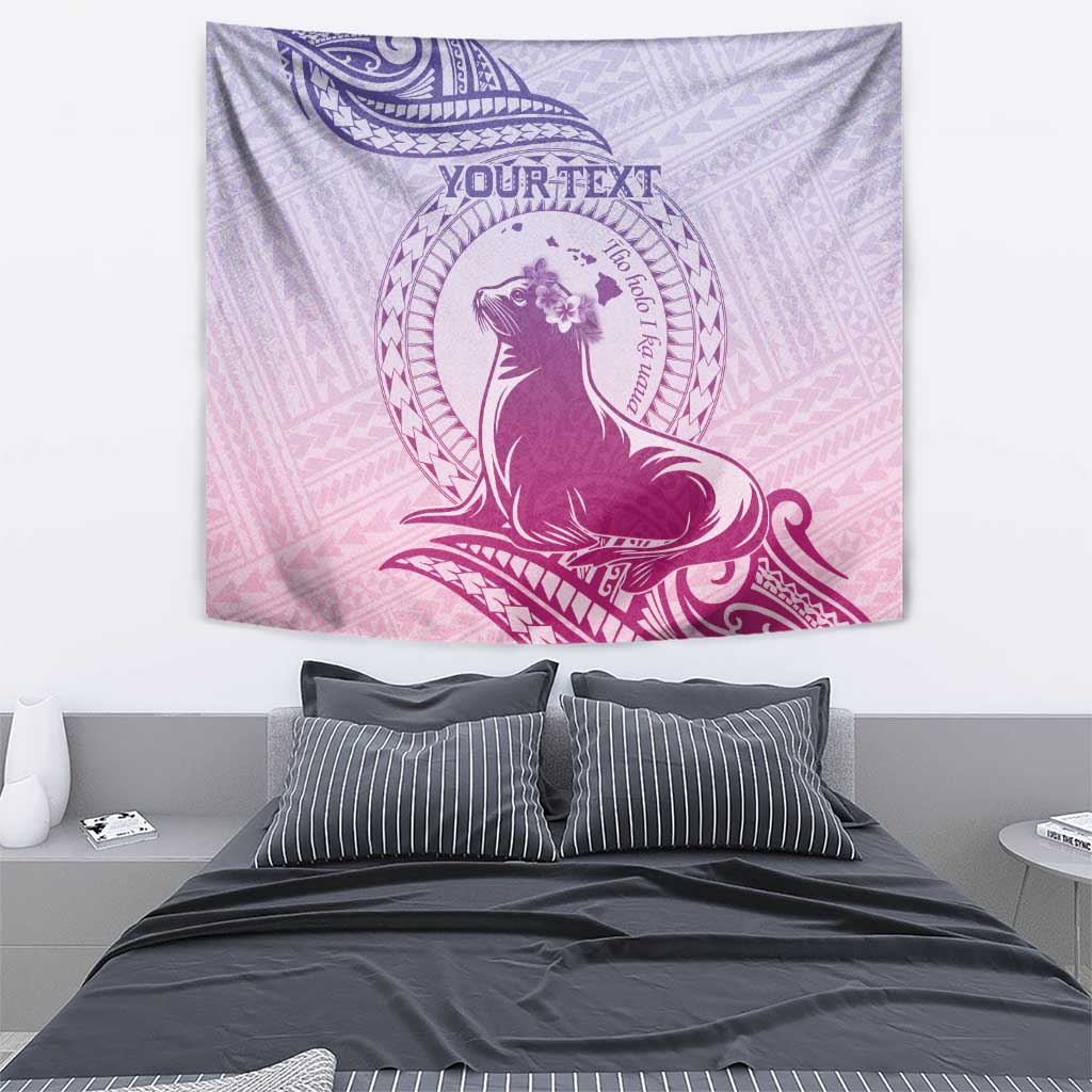 Personalised Hawaii Monk Seal Tapestry Polynesian Tattoo With Tropical Flowers - Purple Gradient LT14 - Polynesian Pride