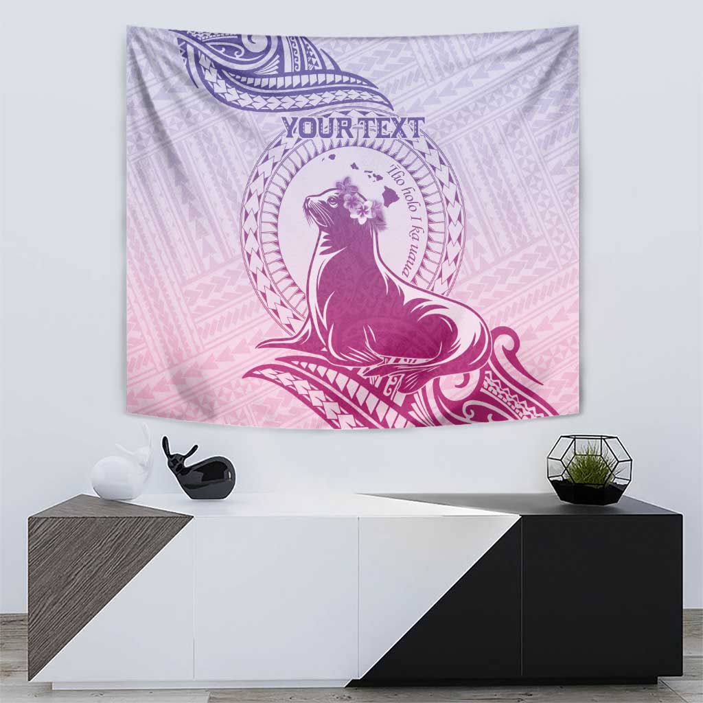 Personalised Hawaii Monk Seal Tapestry Polynesian Tattoo With Tropical Flowers - Purple Gradient LT14 - Polynesian Pride