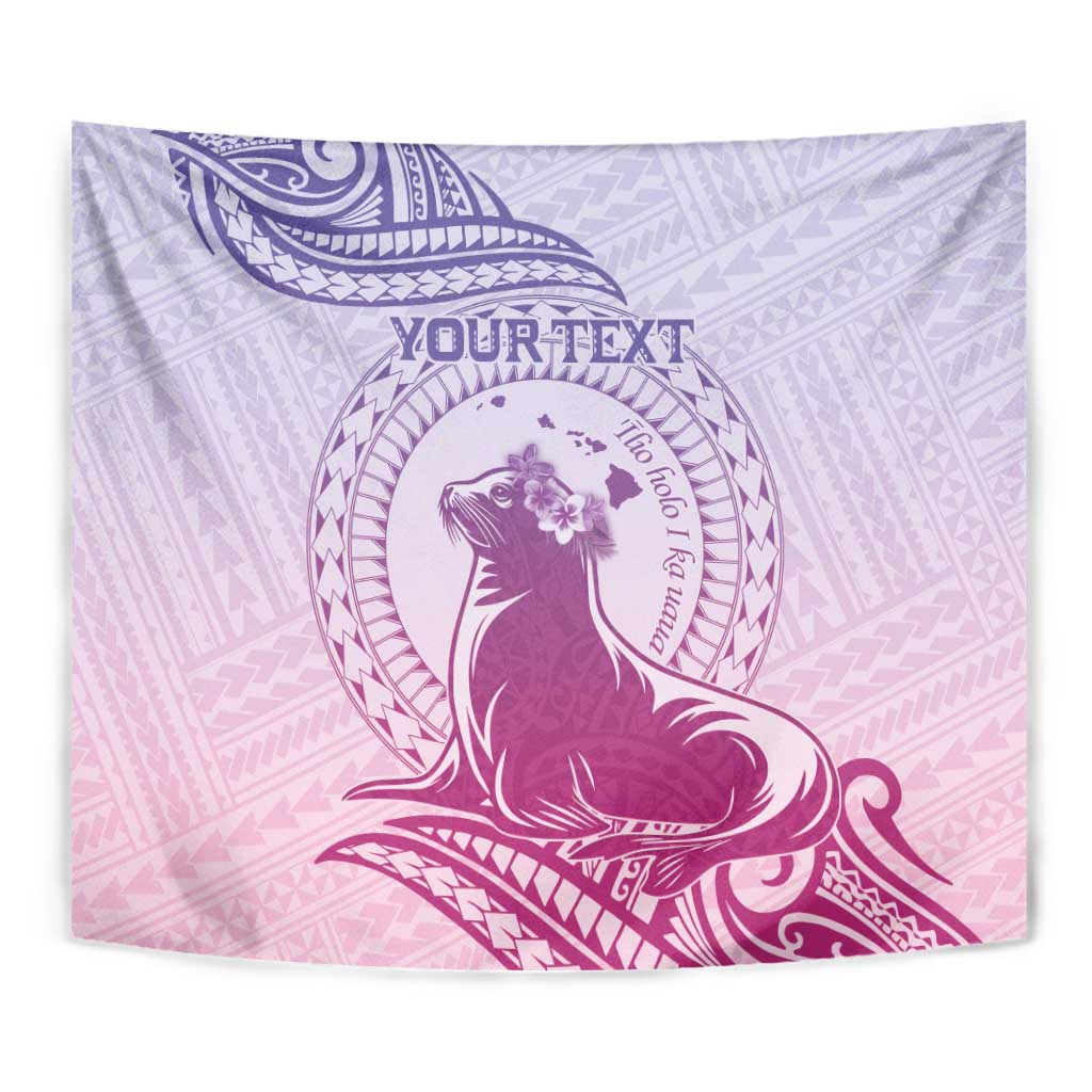Personalised Hawaii Monk Seal Tapestry Polynesian Tattoo With Tropical Flowers - Purple Gradient LT14 - Polynesian Pride