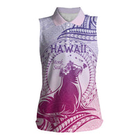 Personalised Hawaii Monk Seal Women Sleeveless Polo Shirt Polynesian Tattoo With Tropical Flowers - Purple Gradient LT14 Female Purple - Polynesian Pride