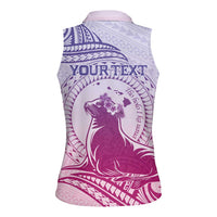 Personalised Hawaii Monk Seal Women Sleeveless Polo Shirt Polynesian Tattoo With Tropical Flowers - Purple Gradient LT14 - Polynesian Pride