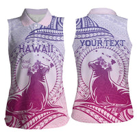 Personalised Hawaii Monk Seal Women Sleeveless Polo Shirt Polynesian Tattoo With Tropical Flowers - Purple Gradient LT14 - Polynesian Pride