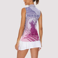 Personalised Hawaii Monk Seal Women Sleeveless Polo Shirt Polynesian Tattoo With Tropical Flowers - Purple Gradient LT14 - Polynesian Pride