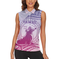 Personalised Hawaii Monk Seal Women Sleeveless Polo Shirt Polynesian Tattoo With Tropical Flowers - Purple Gradient LT14 - Polynesian Pride