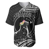 Personalised Hawaii Monk Seal Baseball Jersey Polynesian Tattoo With Tropical Flowers - Black LT14 Black - Polynesian Pride