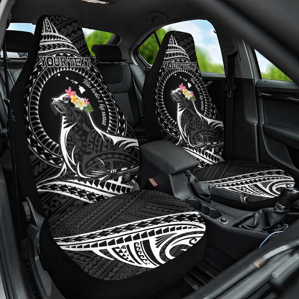 Personalised Hawaii Monk Seal Car Seat Cover Polynesian Tattoo With Tropical Flowers - Black LT14 One Size Black - Polynesian Pride