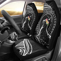 Personalised Hawaii Monk Seal Car Seat Cover Polynesian Tattoo With Tropical Flowers - Black LT14 - Polynesian Pride