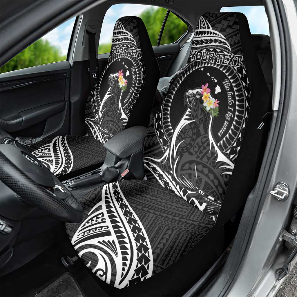 Personalised Hawaii Monk Seal Car Seat Cover Polynesian Tattoo With Tropical Flowers - Black LT14 - Polynesian Pride