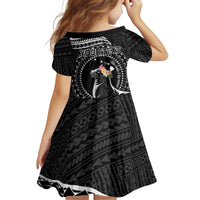 Personalised Hawaii Monk Seal Kid Short Sleeve Dress Polynesian Tattoo With Tropical Flowers - Black LT14 - Polynesian Pride