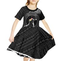 Personalised Hawaii Monk Seal Kid Short Sleeve Dress Polynesian Tattoo With Tropical Flowers - Black LT14 - Polynesian Pride
