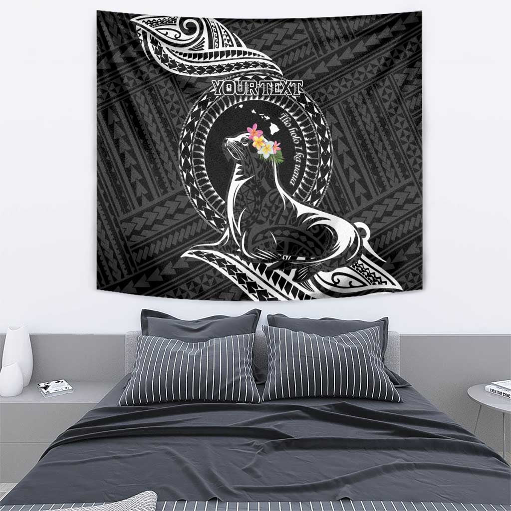 Personalised Hawaii Monk Seal Tapestry Polynesian Tattoo With Tropical Flowers - Black LT14 - Polynesian Pride