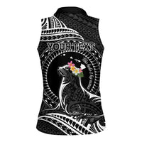 Personalised Hawaii Monk Seal Women Sleeveless Polo Shirt Polynesian Tattoo With Tropical Flowers - Black LT14 - Polynesian Pride