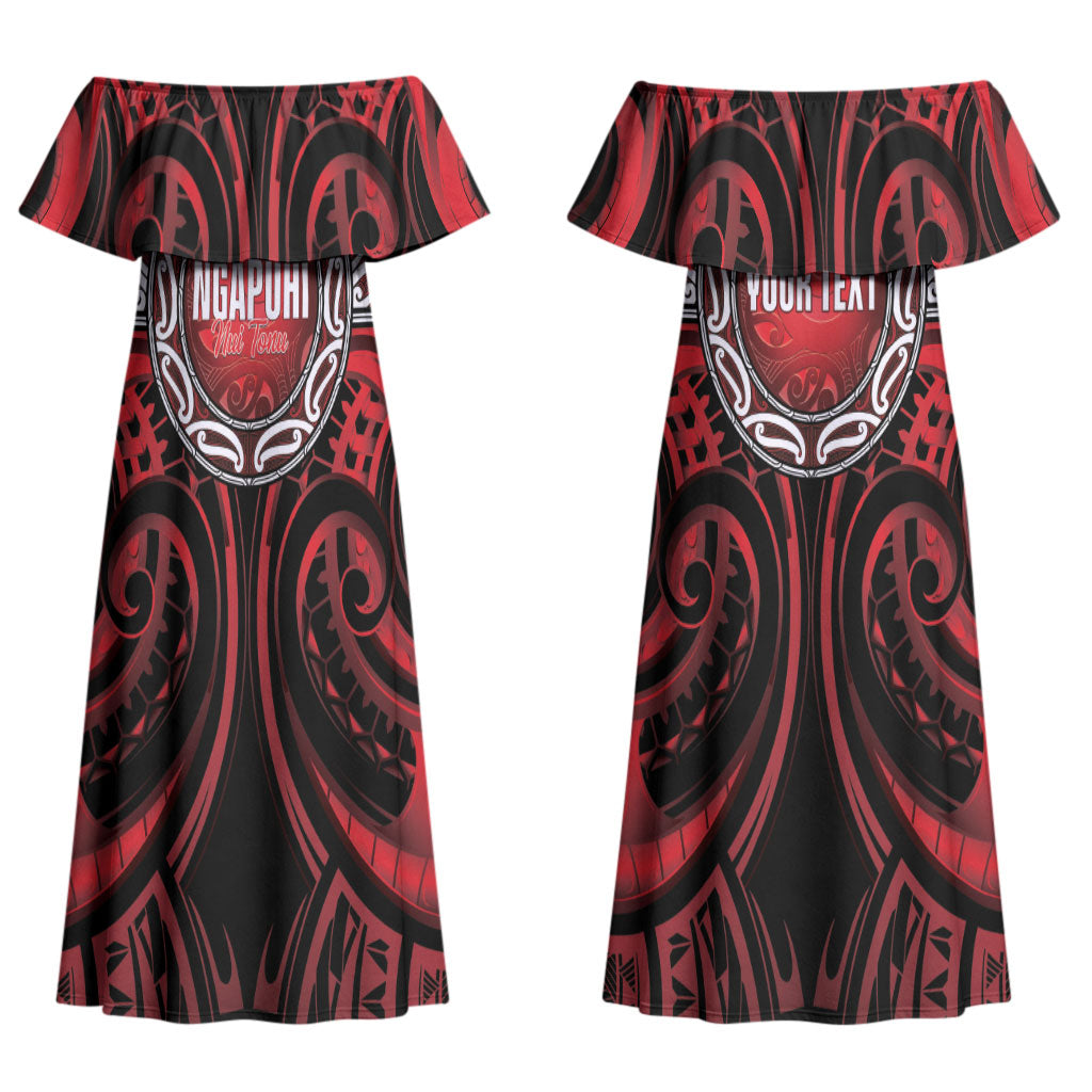 Aotearoa Ngapuhi Personalised Couples Matching Off Shoulder Maxi Dress and Hawaiian Shirt Maori Iwi Poutama Puhoro Tattoo