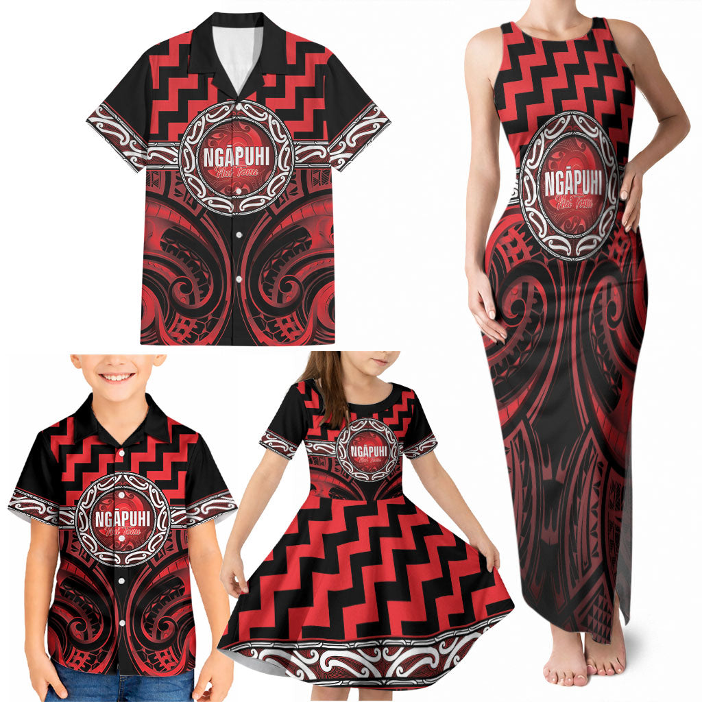 Aotearoa Ngapuhi Personalised Family Matching Tank Maxi Dress and Hawaiian Shirt Maori Iwi Poutama Puhoro Tattoo