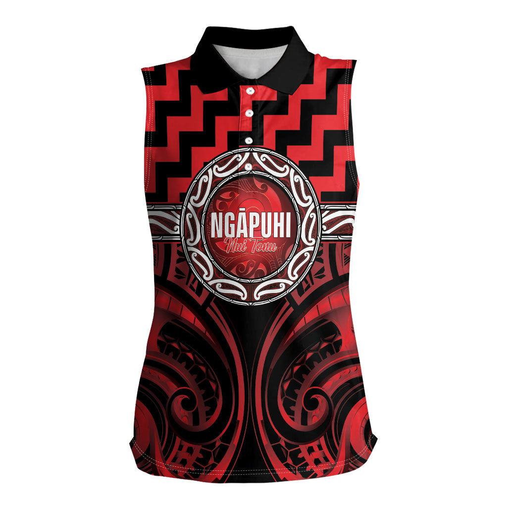 Aotearoa Ngapuhi Personalised Women Sleeveless Polo Shirt Maori Iwi Poutama Puhoro Tattoo LT14 Female Red - Polynesian Pride