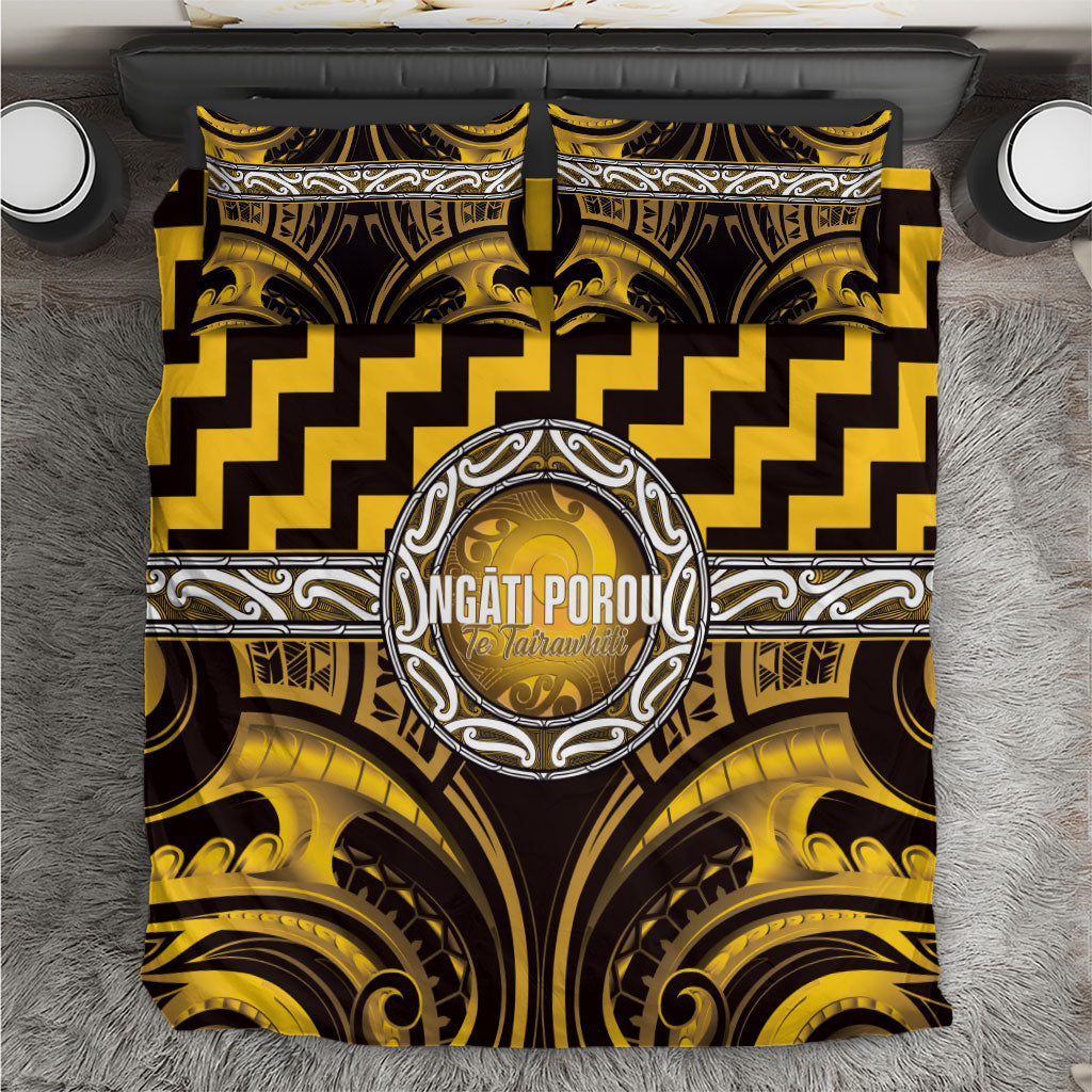 Aotearoa Ngati Porou Bedding Set Maori Iwi Poutama Puhoro Tattoo LT14 Yellow - Polynesian Pride