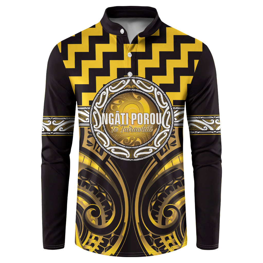 Aotearoa Ngati Porou Personalised Button Sweatshirt Maori Iwi Poutama Puhoro Tattoo LT14 Yellow - Polynesian Pride