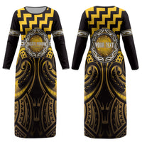 Aotearoa Ngati Porou Personalised Couples Matching Long Sleeve Bodycon Dress and Hawaiian Shirt Maori Iwi Poutama Puhoro Tattoo