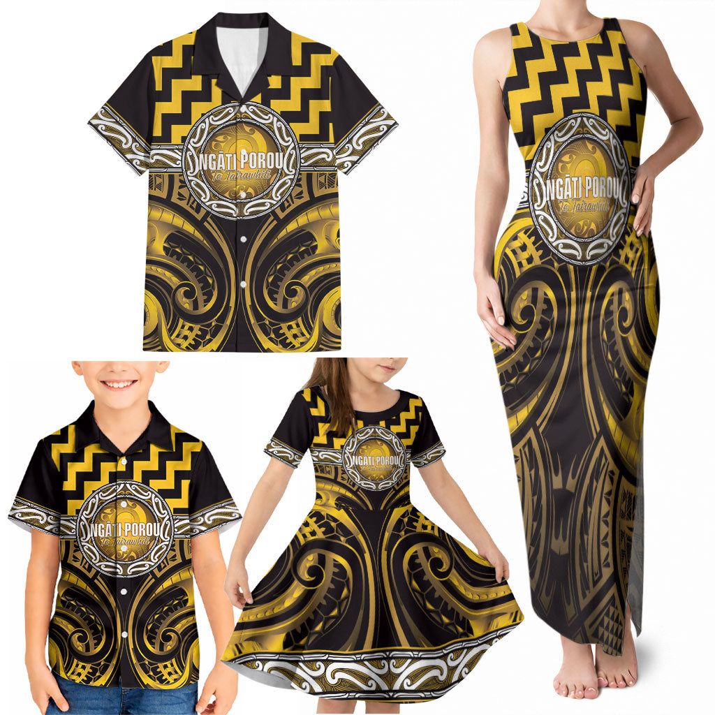 Aotearoa Ngati Porou Personalised Family Matching Tank Maxi Dress and Hawaiian Shirt Maori Iwi Poutama Puhoro Tattoo