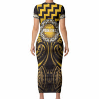 Aotearoa Ngati Porou Personalised Short Sleeve Bodycon Dress Maori Iwi Poutama Puhoro Tattoo