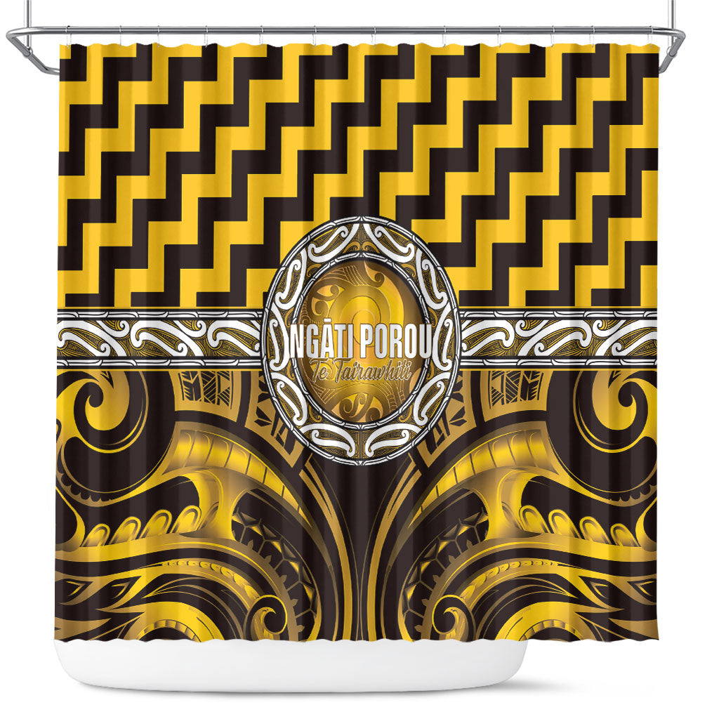 Aotearoa Ngati Porou Shower Curtain Maori Iwi Poutama Puhoro Tattoo LT14 Yellow - Polynesian Pride