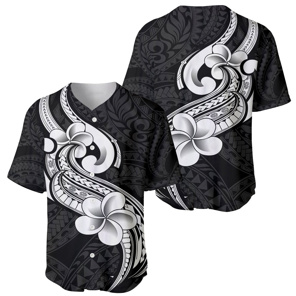 Polynesia Baseball Jersey Plumeria With Tribal Pattern Black Vibes LT14 - Polynesian Pride