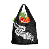 Polynesia Grocery Bag Plumeria With Tribal Pattern Black