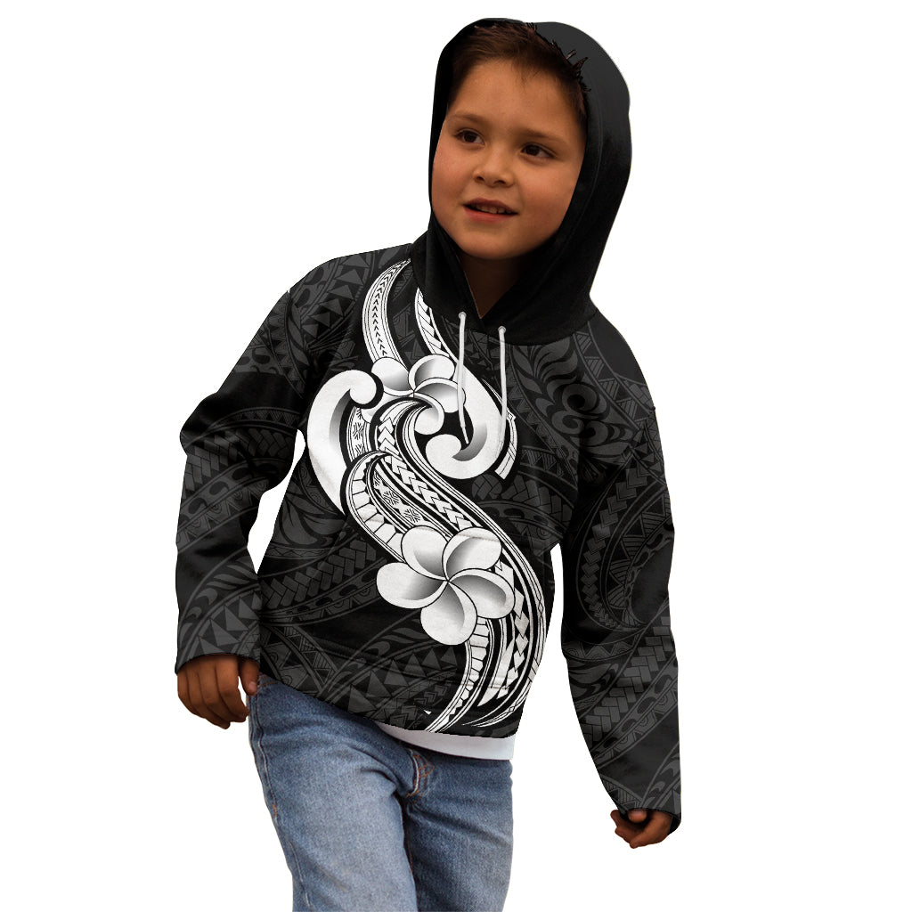Polynesia Kid Hoodie Plumeria With Tribal Pattern Black Vibes LT14 - Polynesian Pride