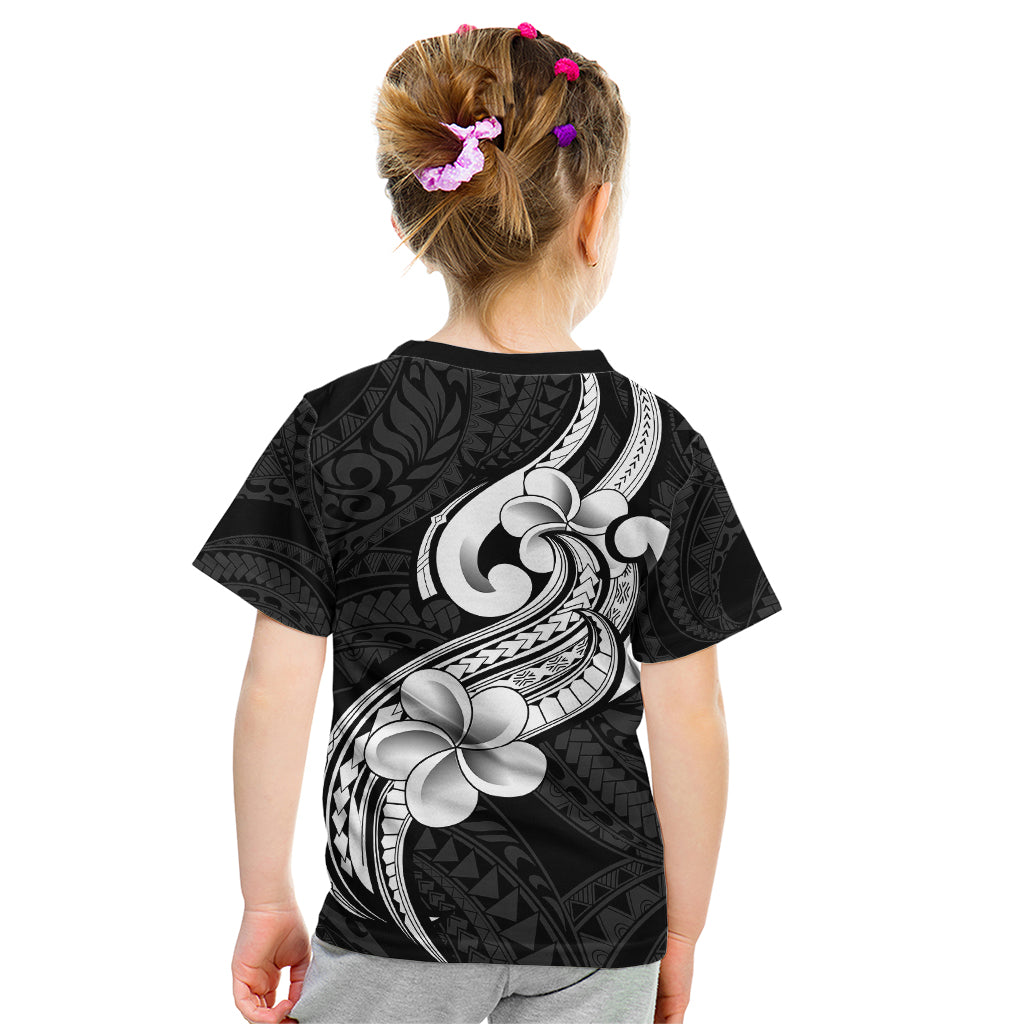 Polynesia Kid T Shirt Plumeria With Tribal Pattern Black Vibes LT14 - Polynesian Pride