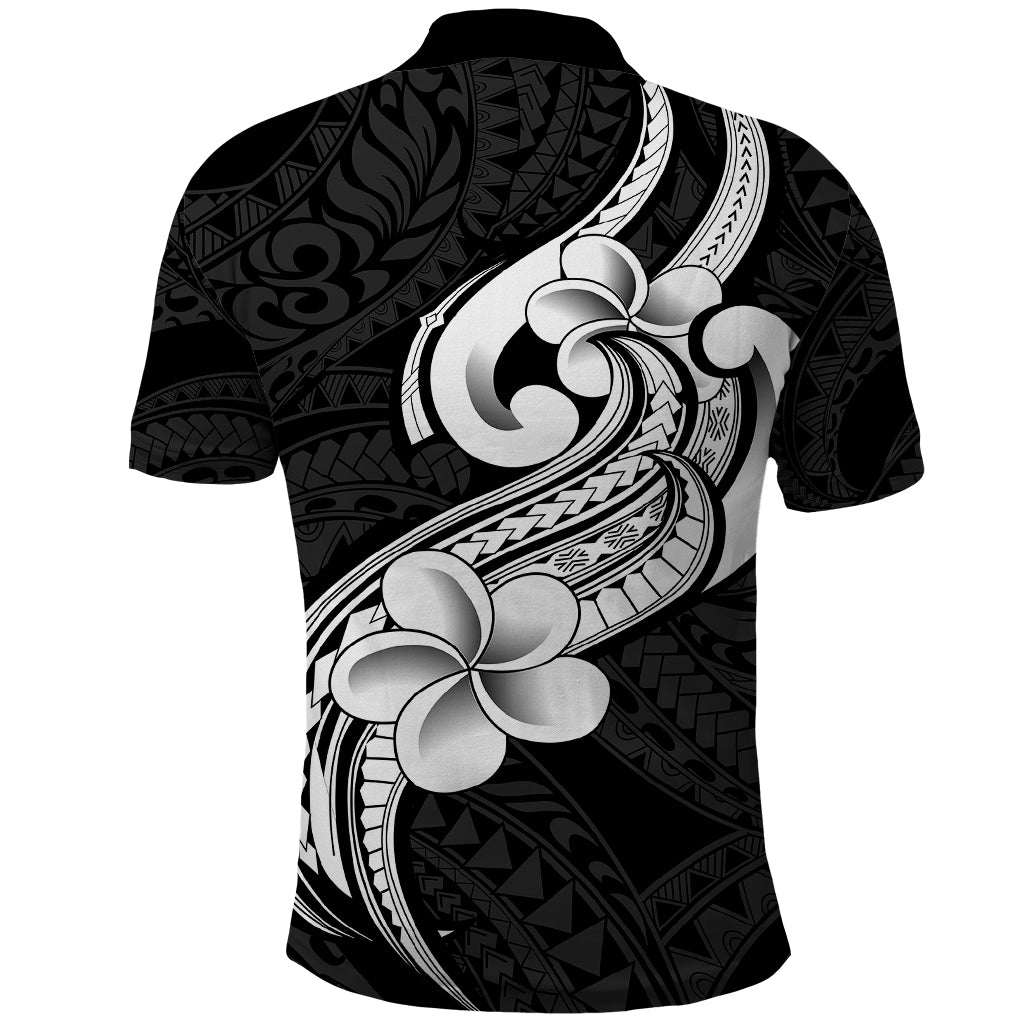 Polynesia Polo Shirt Plumeria With Tribal Pattern Black Vibes LT14 - Polynesian Pride