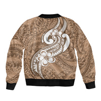 Polynesia Bomber Jacket Plumeria With Tribal Pattern Brown Pastel Vibes LT14 - Polynesian Pride