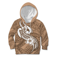 Polynesia Kid Hoodie Plumeria With Tribal Pattern Brown Pastel Vibes LT14 Hoodie Brown - Polynesian Pride