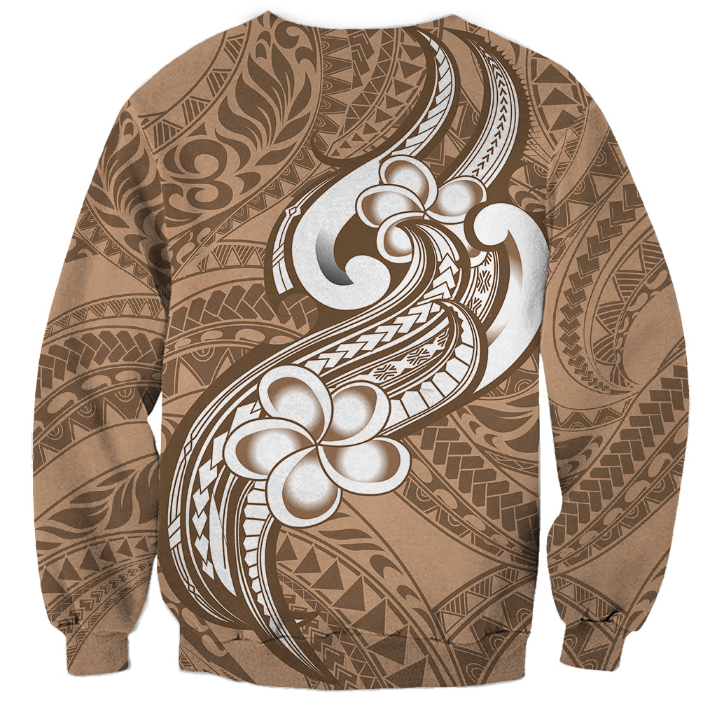Polynesia Sweatshirt Plumeria With Tribal Pattern Brown Pastel Vibes LT14 - Polynesian Pride