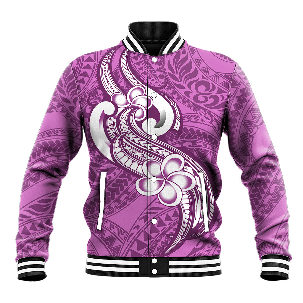 Polynesia Baseball Jacket Plumeria With Tribal Pattern Pink Pastel Vibes LT14 Unisex Pink - Polynesian Pride