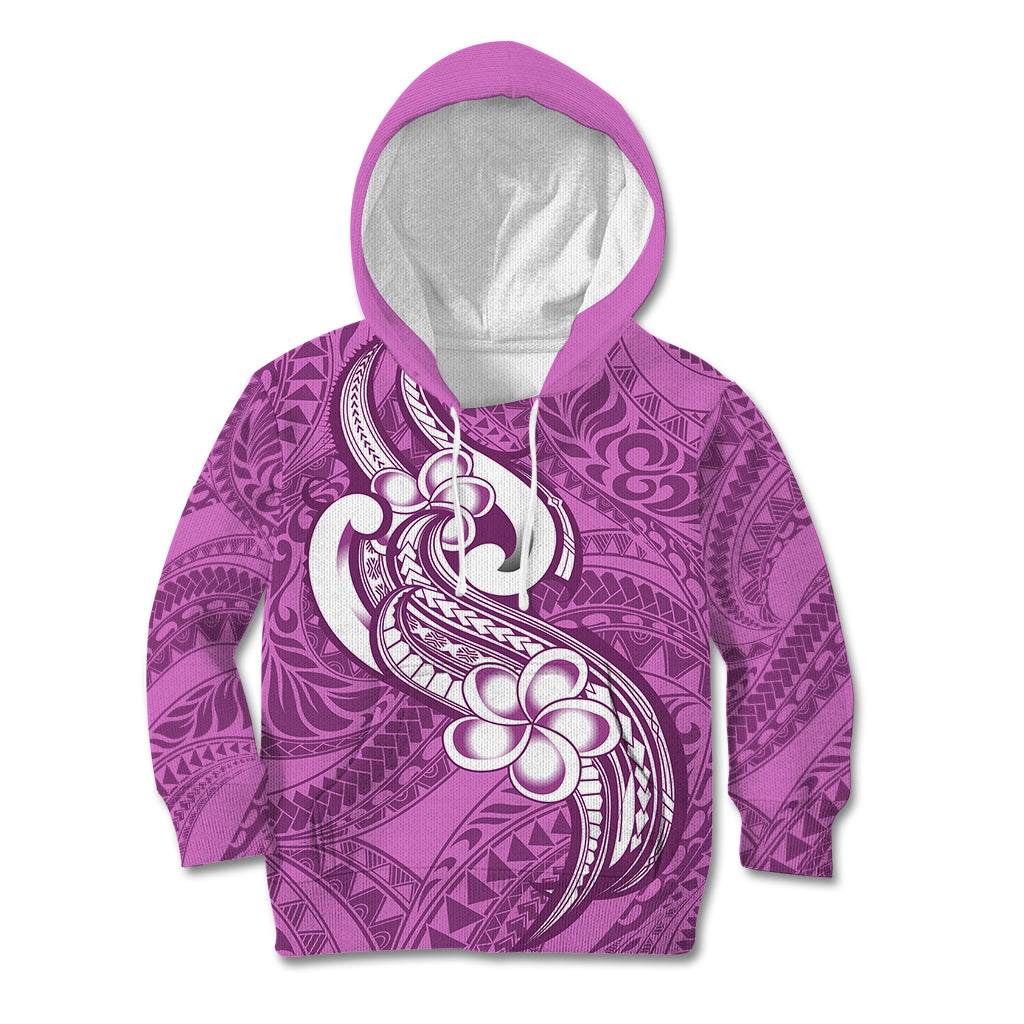 Polynesia Kid Hoodie Plumeria With Tribal Pattern Pink Pastel Vibes LT14 Hoodie Pink - Polynesian Pride