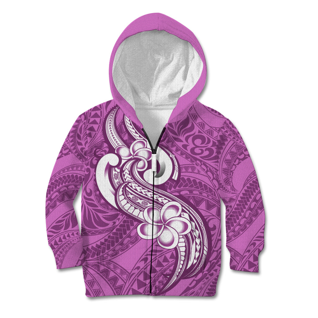 Polynesia Kid Hoodie Plumeria With Tribal Pattern Pink Pastel Vibes LT14 Zip Hoodie Pink - Polynesian Pride